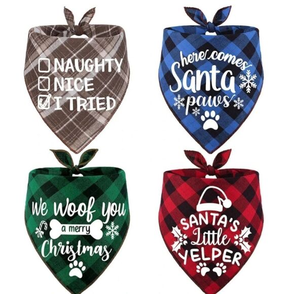 Pet bandanas 4 pieces holiday theme - Picture 1 of 7